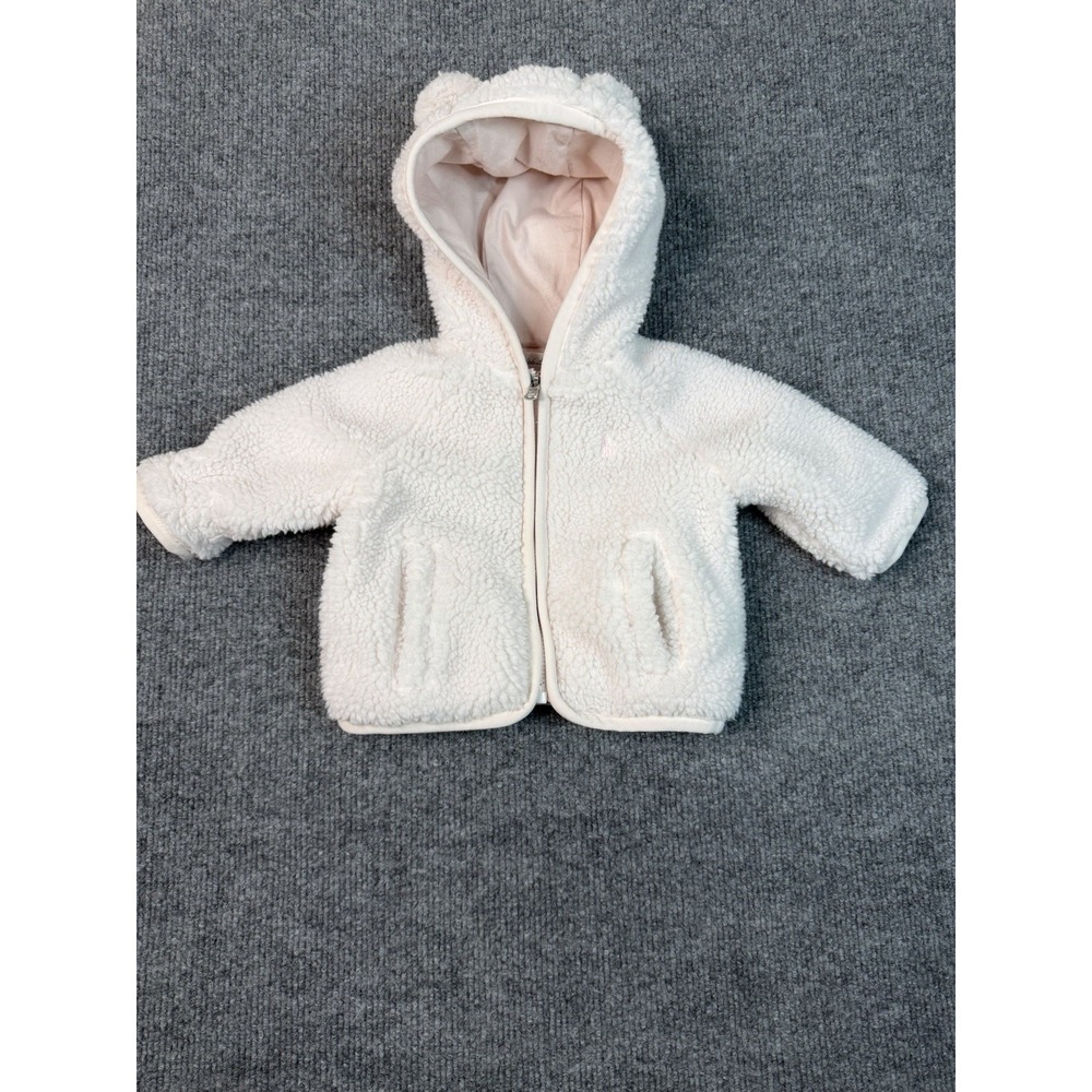 Ralph Lauren Baby‎ Sherpa Fleece Jacket 3M Pink Hooded Bear Ears Zip Up